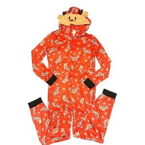 Christmas Holiday Reindeer Onesie Hooded Pajamas Women's M Medium